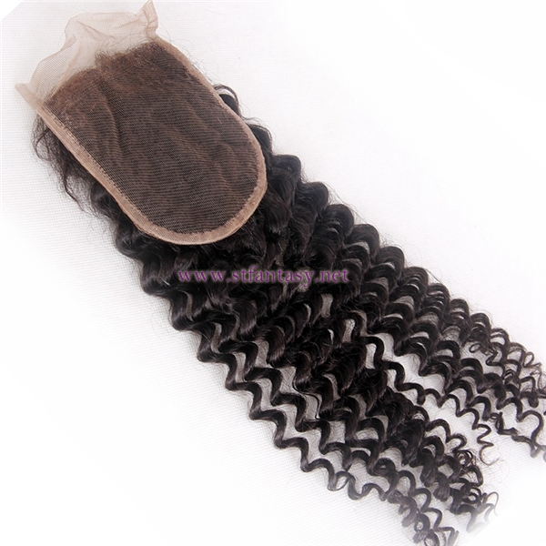 100 Indain Unprocessed Virgin Human Hair 4x4 18" Deep Curl Natural  Lace Frontal Closures Made In China