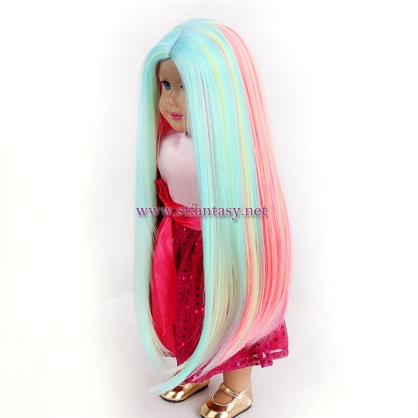 Exclusive Colorful Middle Part Rainbow Long Silky Straight 15inch Doll Wig For American Girl Doll Wigs For Sale Cheap