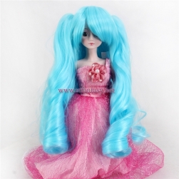 Wholesale Wig Suppliers Cheap Blue Hatsune Miku Long Super Wave Cosplay Doll Wig For Bjd Sd Blyth Doll