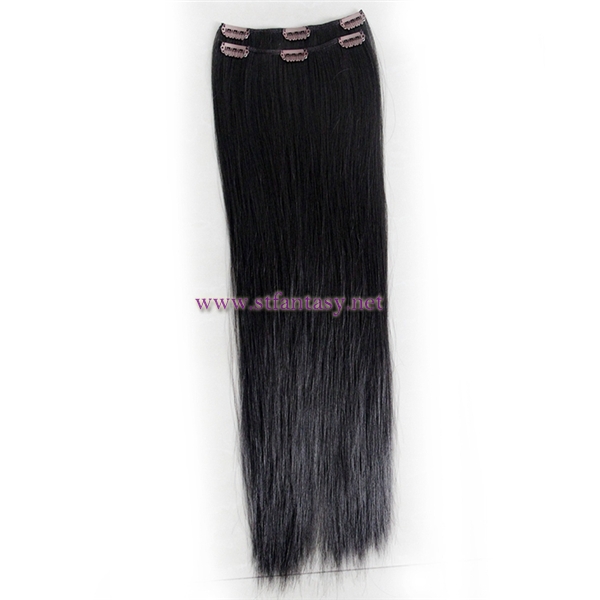 China Wholesale Distributors Black Silky Straight Synthetic Clip In Hair Extension With 6 Pieces Per Set