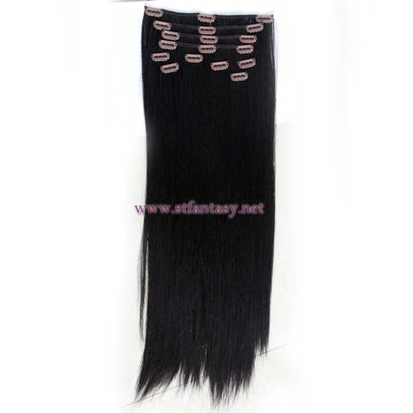 China Wholesale Distributors Black Silky Straight Synthetic Clip In Hair Extension With 6 Pieces Per Set