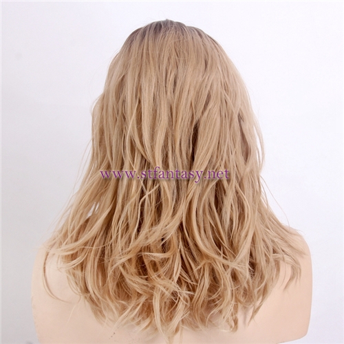 Cheap Chinese Wigs For Sale Dark Brown Roots Blonde Hair Good Quality Flame Resistant Synthetic Hair Middle Wigs For Women