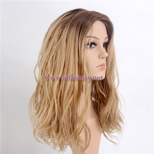 Cheap Chinese Wigs For Sale Dark Brown Roots Blonde Hair Good Quality Flame Resistant Synthetic Hair Middle Wigs For Women