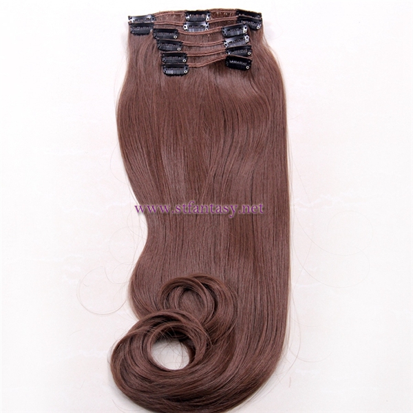 Wholesale Vendors For Hair Natural Straight Brown Synthetic Hair Extensions With Clips