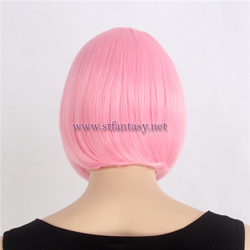 Wholesale Wigs In California Short 12inch Pink Color Cosplay Party Synthetic Bob Women Wig With Bang