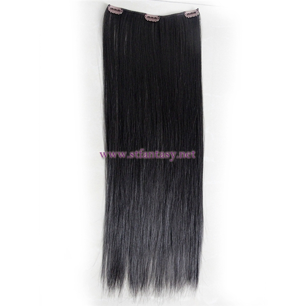 China Wholesale Distributors Black Silky Straight Synthetic Clip In Hair Extension With 6 Pieces Per Set