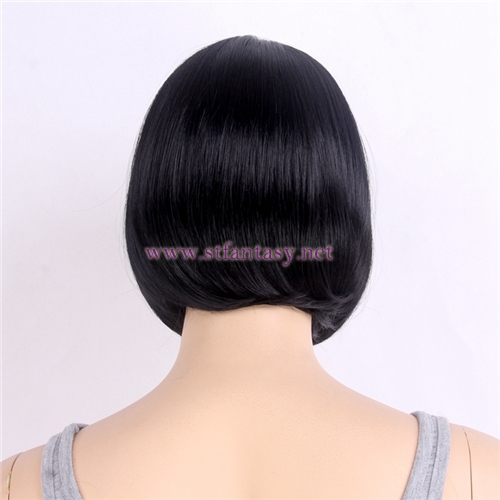 Wholesale Synthetic Hair Natural Black Short Bob 120g Thick Bang Wig For Women Hallowmas