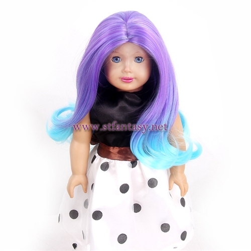 China Doll Wig Supplier High Quality Purple Blue Long Curly Synthetic 18inch American Girl Doll Wig Size 10-11