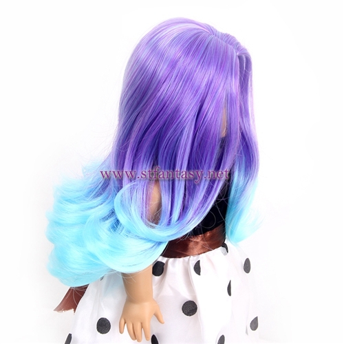 China Doll Wig Supplier High Quality Purple Blue Long Curly Synthetic 18inch American Girl Doll Wig Size 10-11