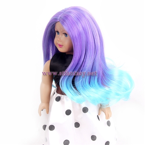 China Doll Wig Supplier High Quality Purple Blue Long Curly Synthetic 18inch American Girl Doll Wig Size 10-11