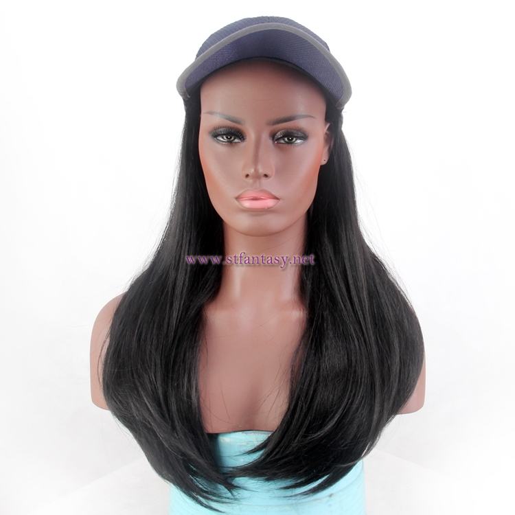 Wholesale Bald Wigs Natural Looking Long Black Synthetic Hair Hat Wig For Black Women