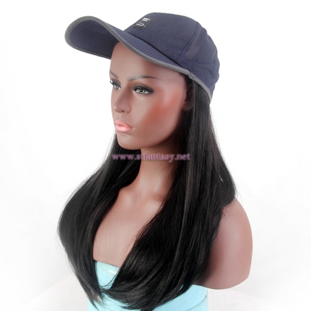Wholesale Bald Wigs Natural Looking Long Black Synthetic Hair Hat Wig For Black Women