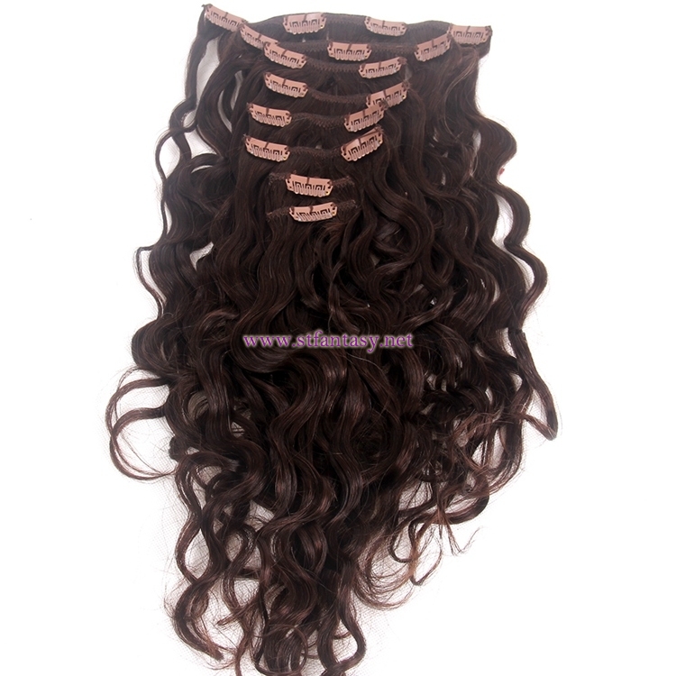 100% Brazilian Human Hair Wholesale Natural Brown 7 Sets Hair Pieces Curly Clip In Hair Extension