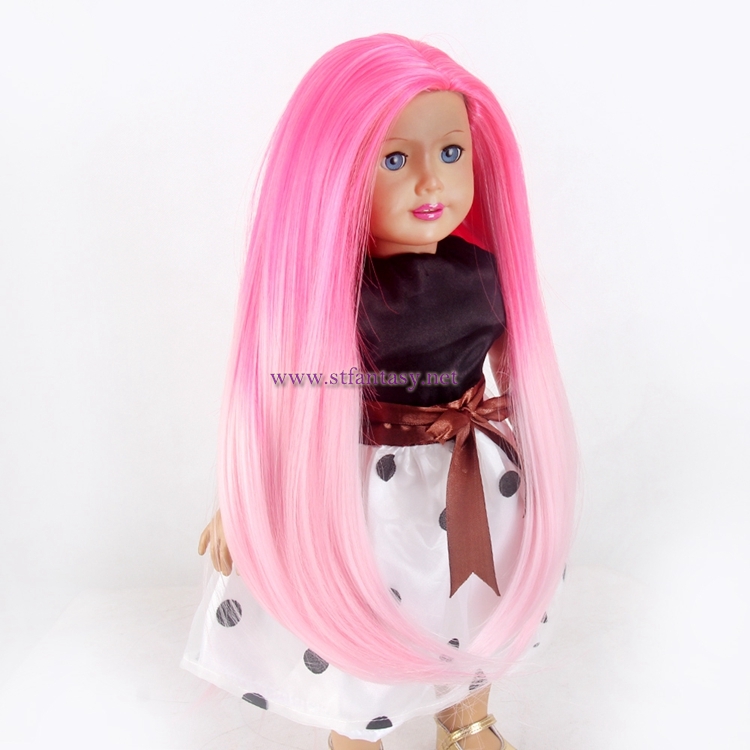 STfantasy Doll Wig for 18" AG OG Doll Journey Girls Gotz My Life Ombre Pink Straight Synthetic Hair Girls Gift
