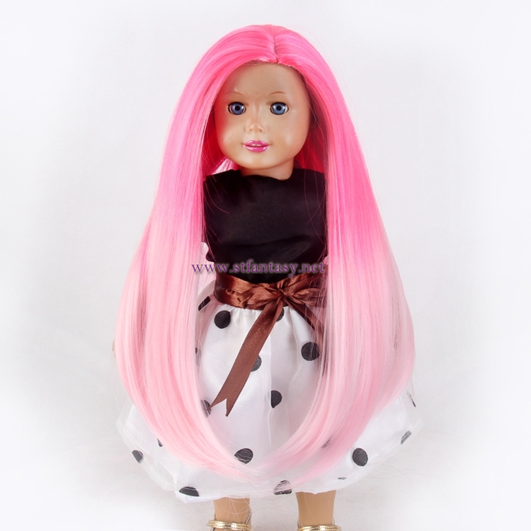 STfantasy Doll Wig for 18" AG OG Doll Journey Girls Gotz My Life Ombre Pink Straight Synthetic Hair Girls Gift