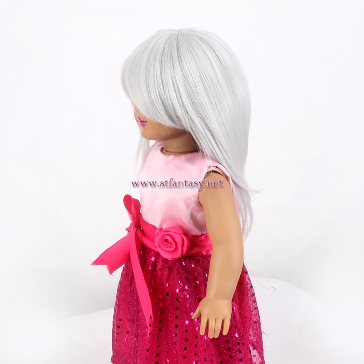 China Manufacturer Wholesale Cheap Silver Grey Wig Long Straight Synthetic Hair Doll Wig For 18 Inch American Girl