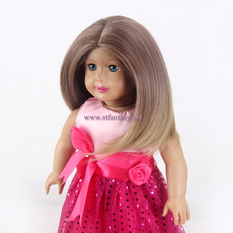 Natural Ombre Brown Synthetic Hair Wig Middle Length Straight Hair Doll Wig For American Girl European Exports