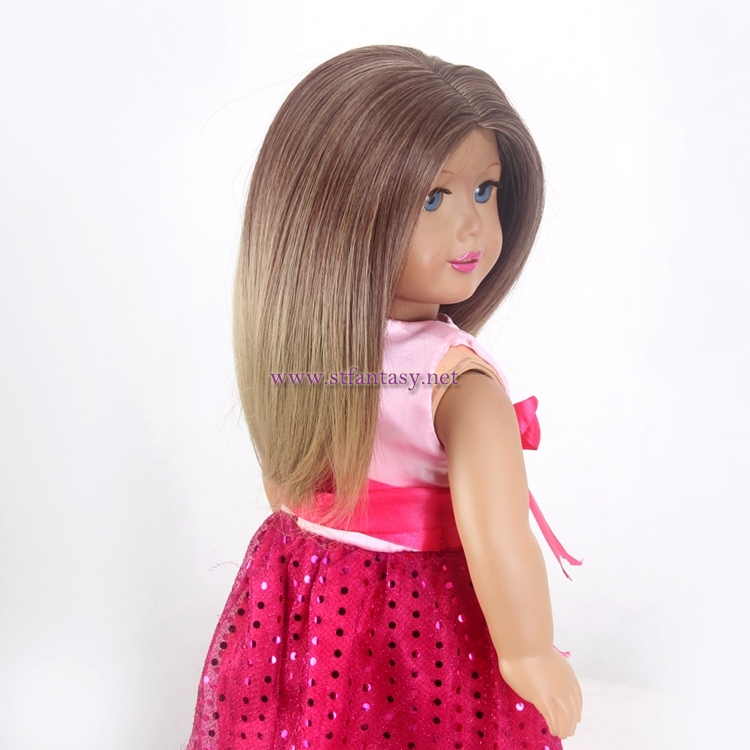 Natural Ombre Brown Synthetic Hair Wig Middle Length Straight Hair Doll Wig For American Girl European Exports