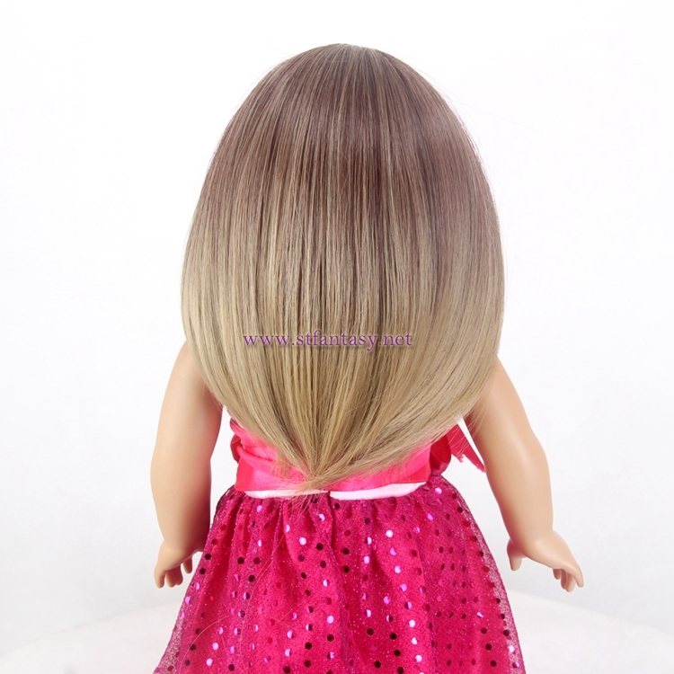 Natural Ombre Brown Synthetic Hair Wig Middle Length Straight Hair Doll Wig For American Girl European Exports