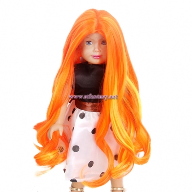 Chinese Wigs Wholesale Cheap Best Quality Orange Long Curly Synthetic Hair 18inch American Doll Wig