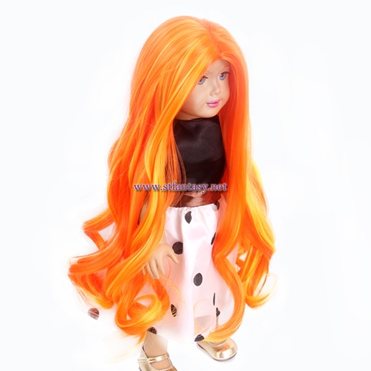 Chinese Wigs Wholesale Cheap Best Quality Orange Long Curly Synthetic Hair 18inch American Doll Wig