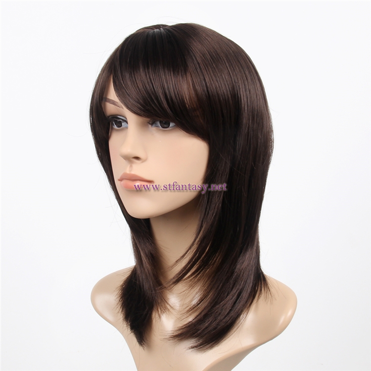 Best Wigs Online Wholesale Middle Length  Brown Straight  Synthetic Hair Womens Wigs