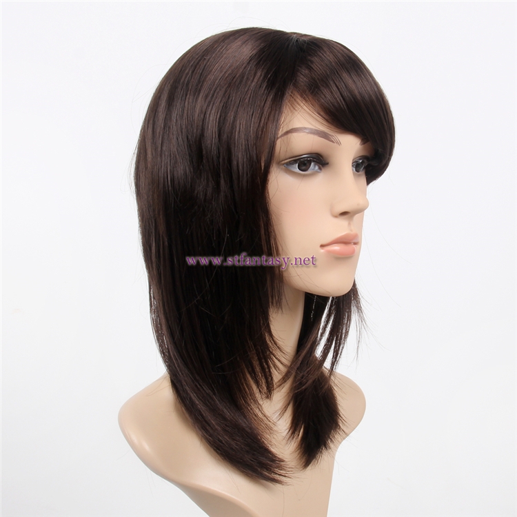 Best Wigs Online Wholesale Middle Length  Brown Straight  Synthetic Hair Womens Wigs