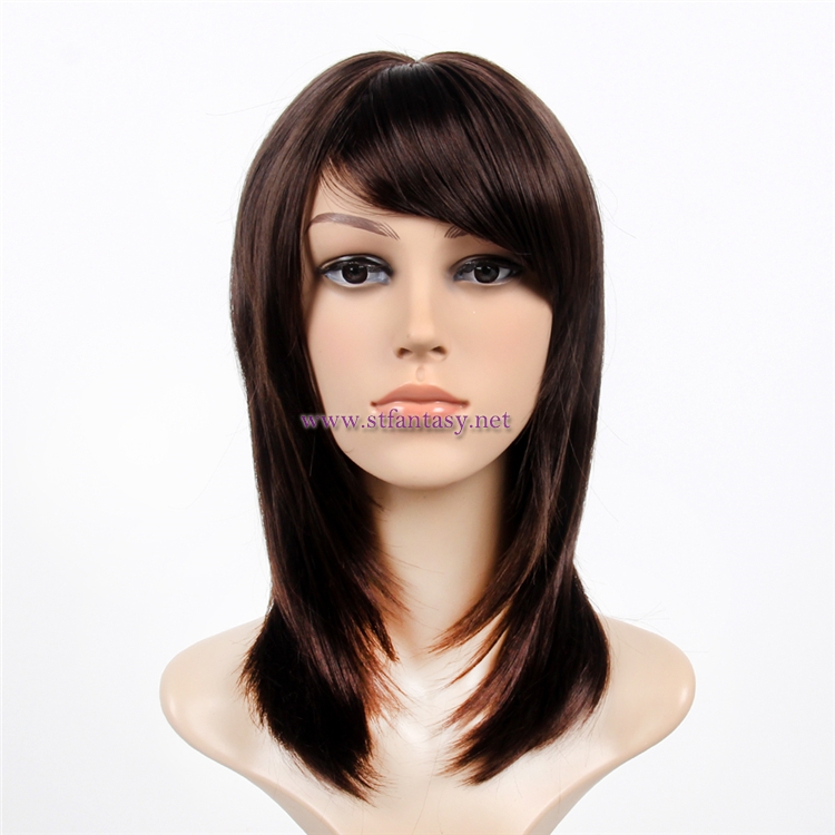 Best Wigs Online Wholesale Middle Length  Brown Straight  Synthetic Hair Womens Wigs