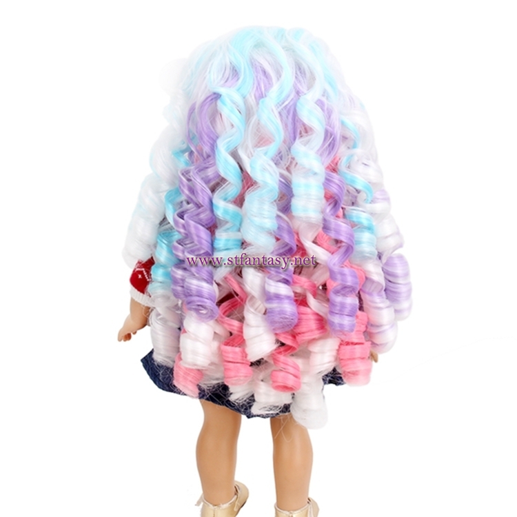 Usa Hot Sale Long Curly Synthetic Wigs Rainbow Color Doll Wigs For American Girl Doll