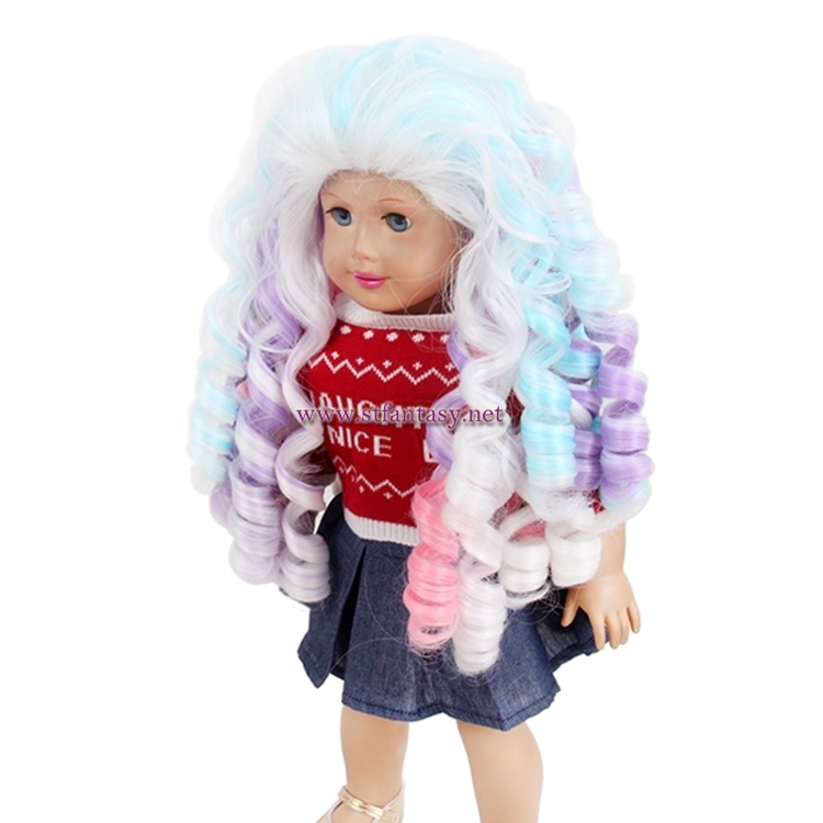 Usa Hot Sale Long Curly Synthetic Wigs Rainbow Color Doll Wigs For American Girl Doll