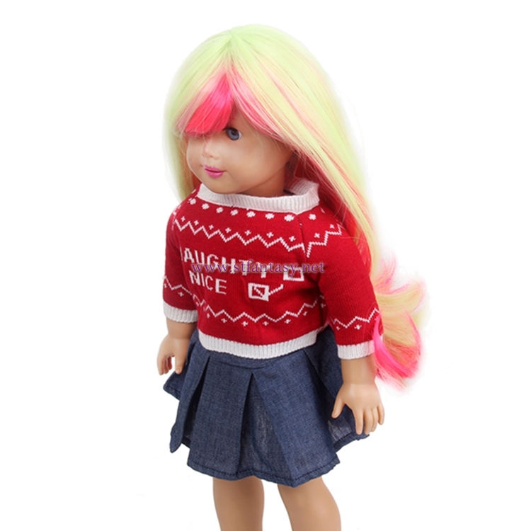 18 Inch American Girl Doll Wig Wholesale Yellow Mixed Pink Long Curly Synthetic Hair Wig