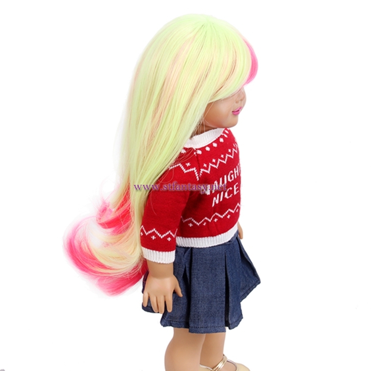 18 Inch American Girl Doll Wig Wholesale Yellow Mixed Pink Long Curly Synthetic Hair Wig