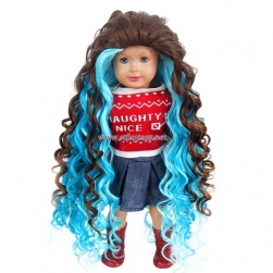 16inch Long Curly Wig Blue Mixed Brown Synthetic Hair Doll Wigs For American Girl Doll