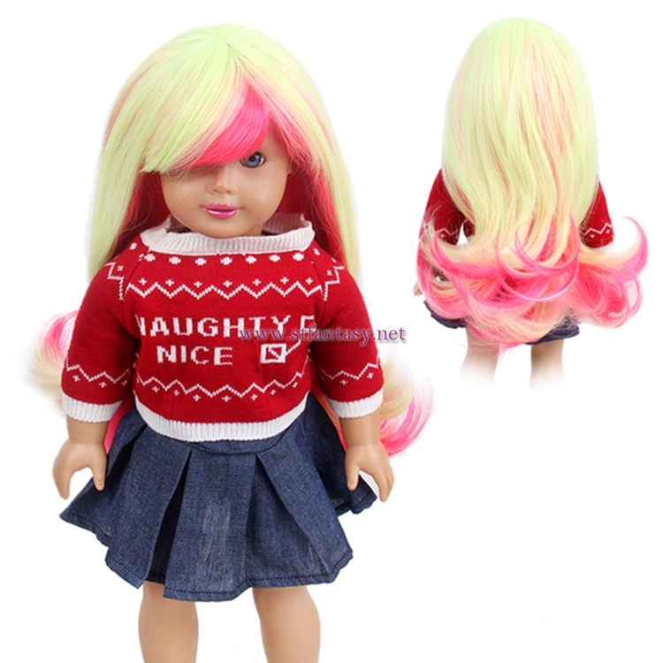 18 Inch American Girl Doll Wig Wholesale Yellow Mixed Pink Long Curly Synthetic Hair Wig