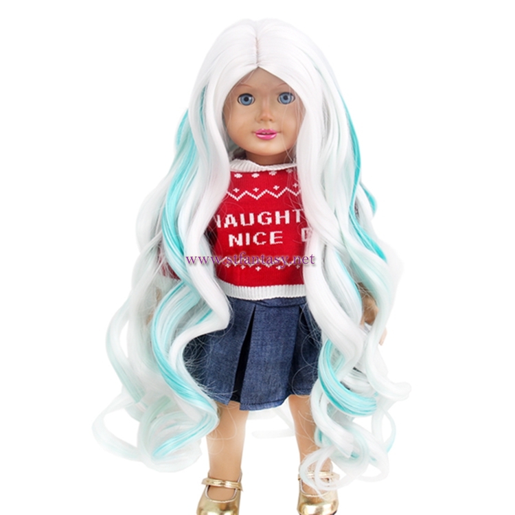 High Quality Synthetic Wigs Doll White Mixed Green Synthetic Hair Long Curly Wig For Doll