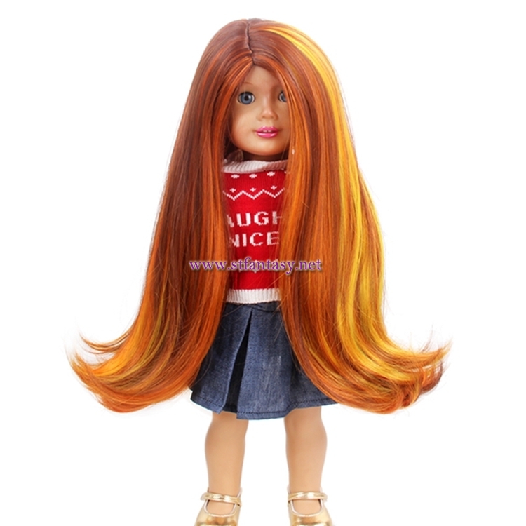 Wholesale Realistic Wigs Cheap Long Straight Hair Brown Mixed Color Doll Wigs For American Girl Doll