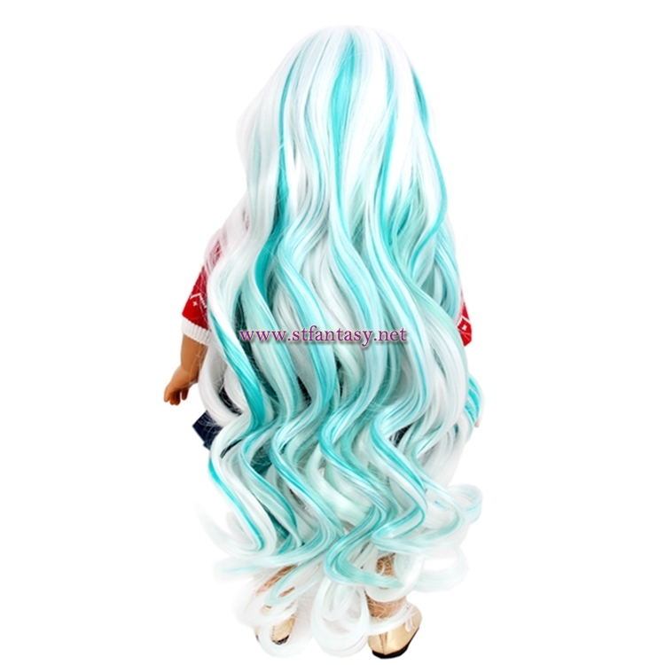 High Quality Synthetic Wigs Doll White Mixed Green Synthetic Hair Long Curly Wig For Doll