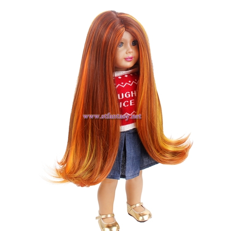 Wholesale Realistic Wigs Cheap Long Straight Hair Brown Mixed Color Doll Wigs For American Girl Doll