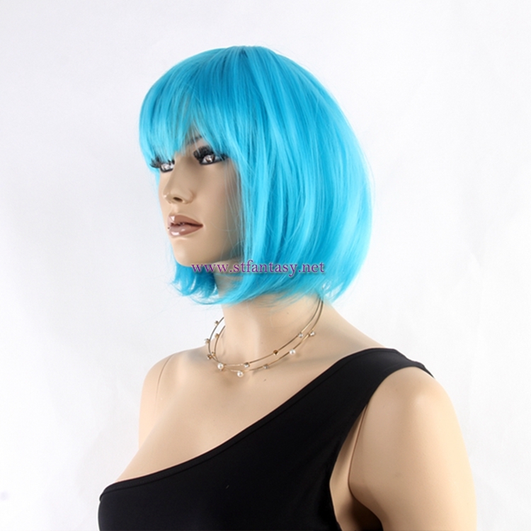 Synthetic Hair Wholesale 12inch Blue Bob Wigs Short Straight Hair Party Wigs For Women