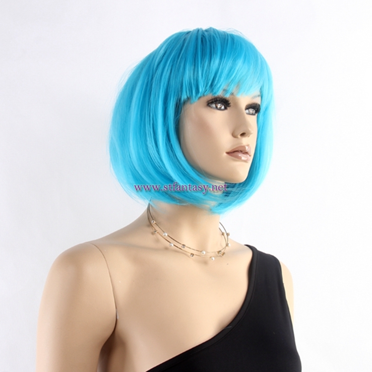 Synthetic Hair Wholesale 12inch Blue Bob Wigs Short Straight Hair Party Wigs For Women