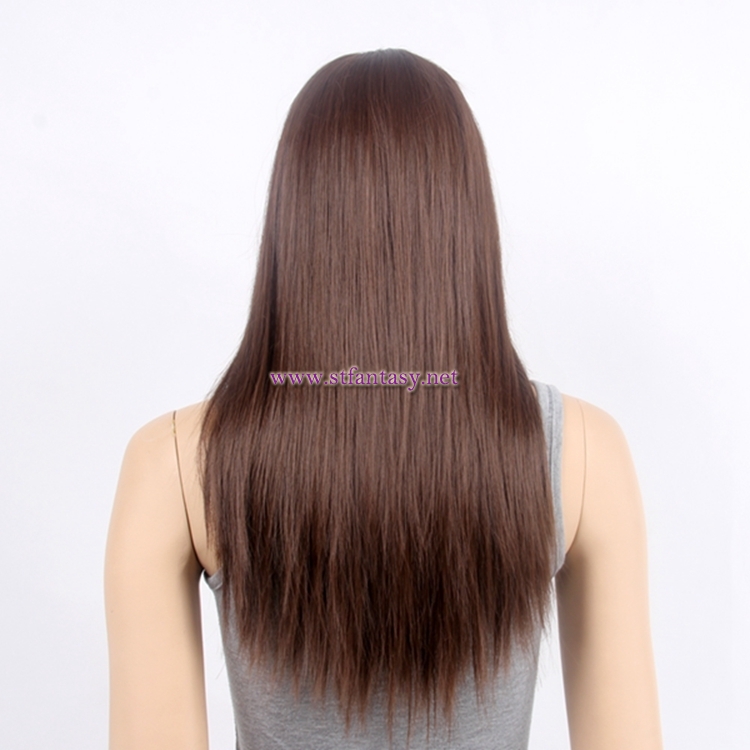 24inch Women Wig Elegant Brown Long Straight Synthetic Hair Wig From China