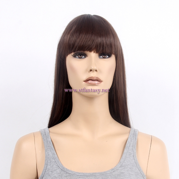 24inch Women Wig Elegant Brown Long Straight Synthetic Hair Wig From China