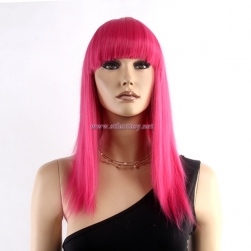 20inch Women Long Straight Pink Wig With Bang Synthetic Hair Party Wig For Christmas