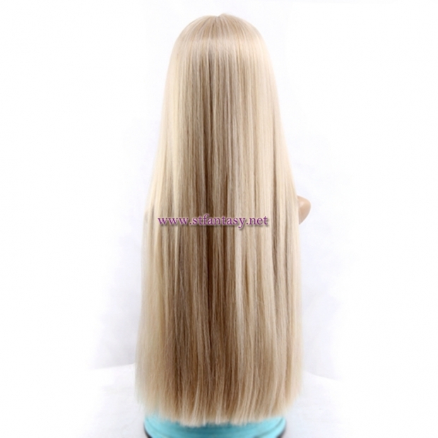 28 Inch Straight Long Blonde Wig Synthetic Hair Half Wig For Women