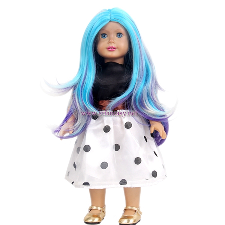 Cheap Wigs Online Wholesale 15inch Long Curly Bule Mixed Color Doll Wig For American Girl