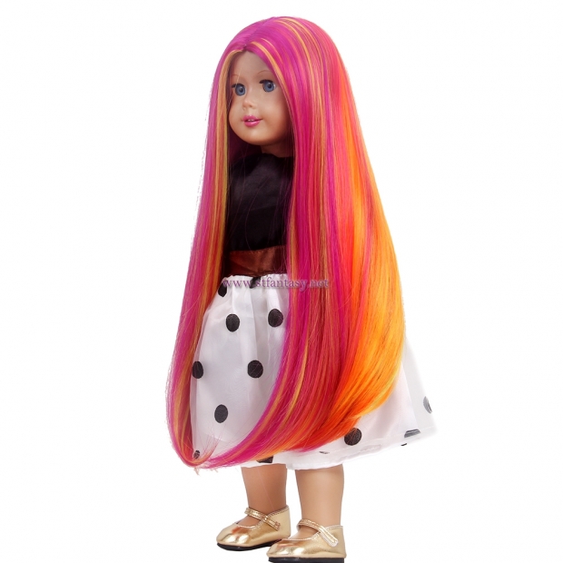 High Quality Wigs Wholesale Pink Mixed Color Straight Long Hair Wig For American Girl Doll