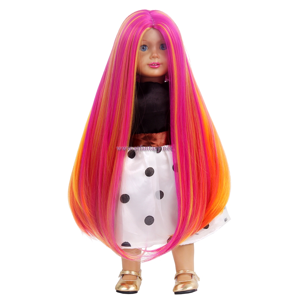 High Quality Wigs Wholesale Pink Mixed Color Straight Long Hair Wig For American Girl Doll