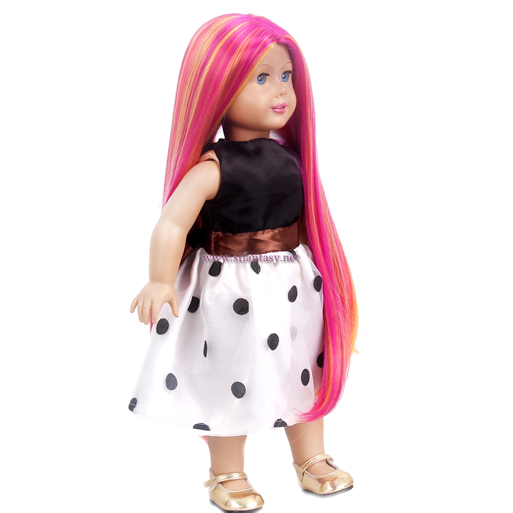 High Quality Wigs Wholesale Pink Mixed Color Straight Long Hair Wig For American Girl Doll