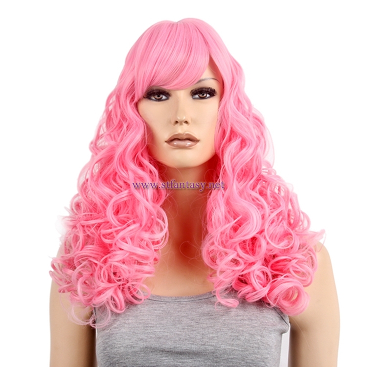 Wholesale Anime Wigs Women Long Curly Pink Synthetic Hair Cosplay Wig For Party