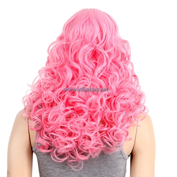 Wholesale Anime Wigs Women Long Curly Pink Synthetic Hair Cosplay Wig For Party